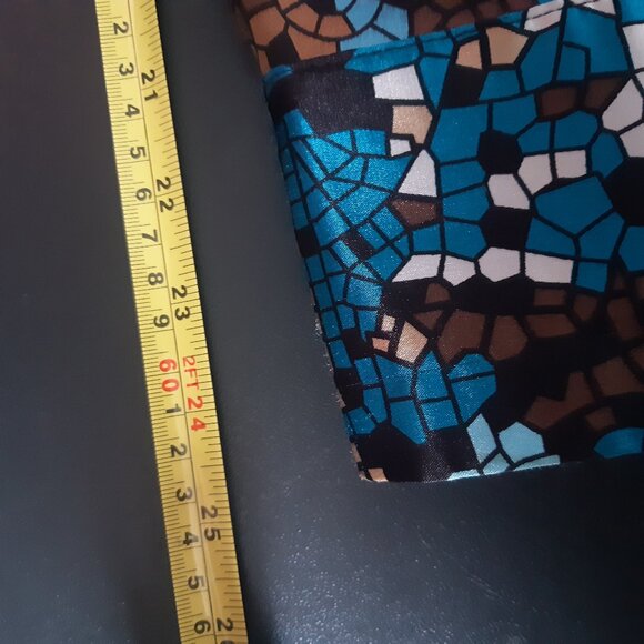 Laura Studio SZ18 Satin Finish Geometric Button Up Women's Shirt, Blues & Browns - Picture 14 of 15